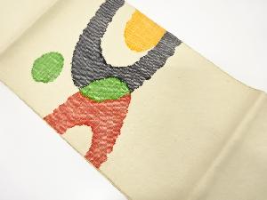 アンティーク　手織り真綿紬輪繋ぎに水玉模様織出し名古屋帯